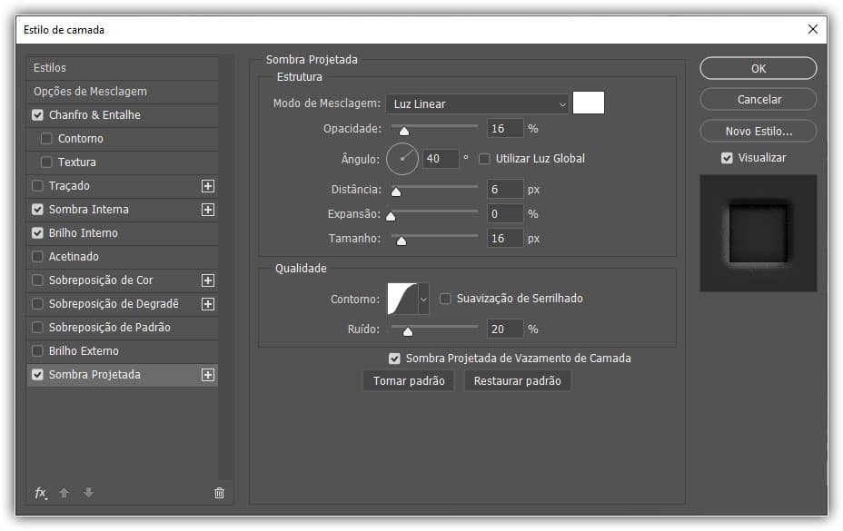 Aplicando sombra projetada.