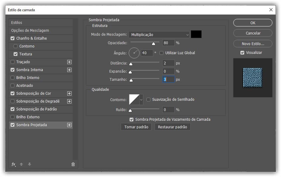 Aplicando uma sombra projetada.