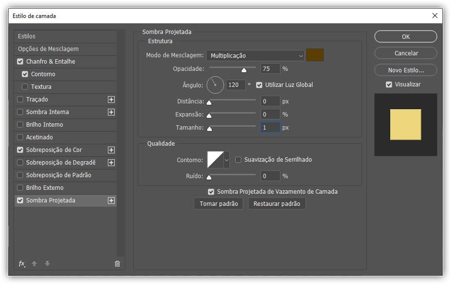 Aplicando uma sombra projetada.