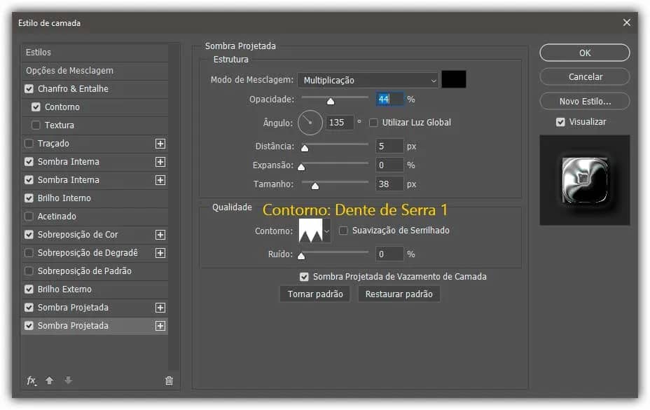 Reaplicando a sombra projetada.