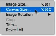 Escolha do tamanho da tela no menu Imagem.