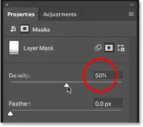 Reduzindo a densidade da máscara de camada para esmaecer a cor azul.
