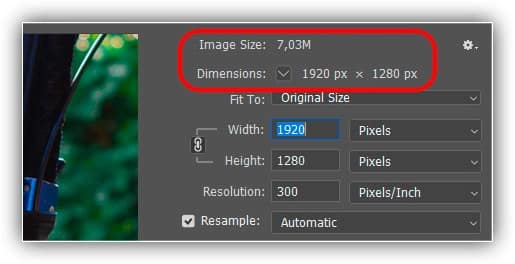 A redução das dimensões em pixels também reduziu o tamanho do arquivo.