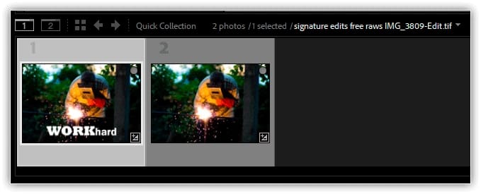 O catálogo do Lightroom agora inclui a imagem original e a cópia editada no Photoshop.