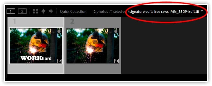 A cópia foi salva automaticamente como um arquivo TIFF com "-Edit" anexado ao nome.