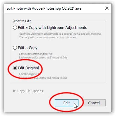Escolhendo "Editar Original" e clicando no botão Editar.