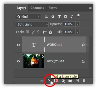 Adicionando uma layer style à camada Type.