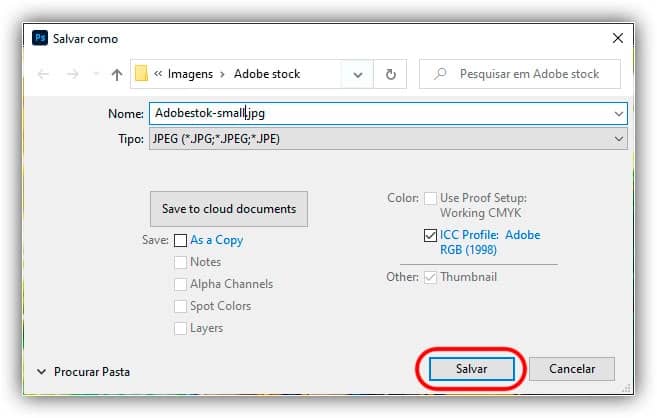 As opções Salvar como.