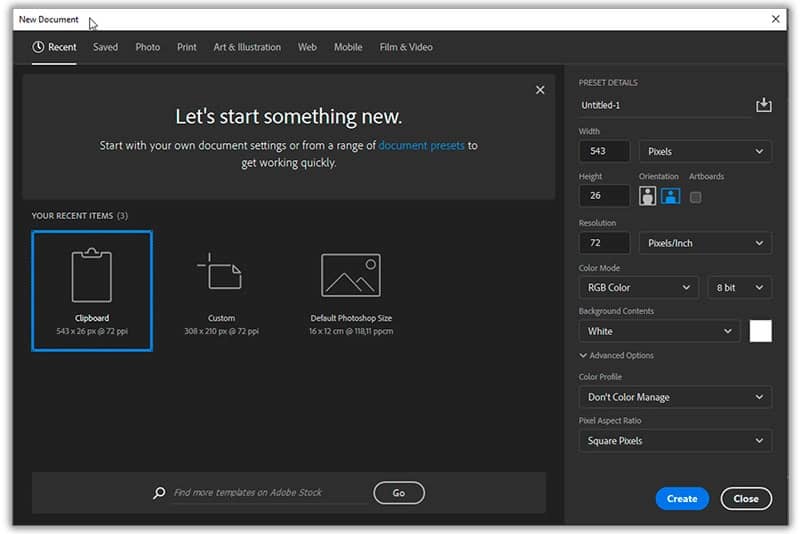 Como criar um novo documento no Photoshop