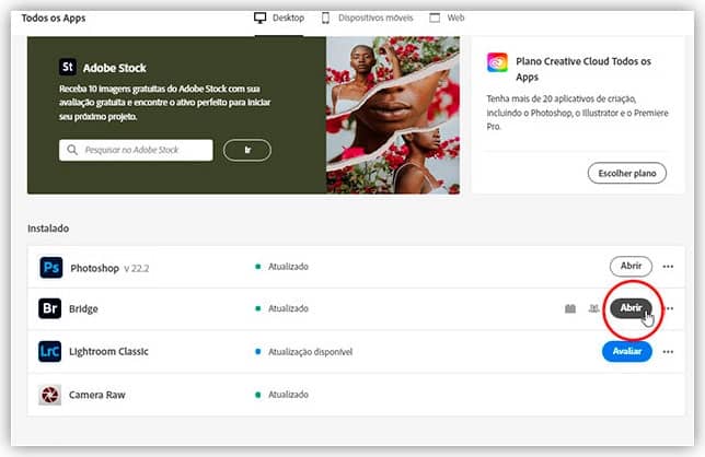 imagens no Photoshop a partir do Adobe Bridge