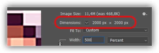 As dimensões da arte com resolução aumentada.