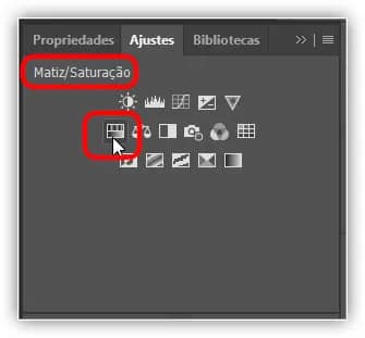 Os ícones da camada de ajuste no painel Ajustes.
