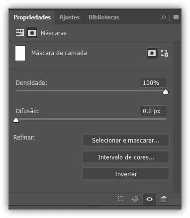 O painel Propriedades mostrando as opções de máscara de camada.