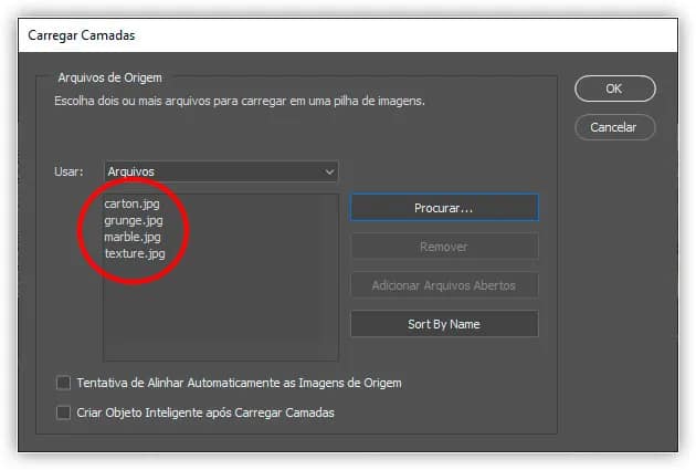 Abrir várias imagens como camadas no Photoshop