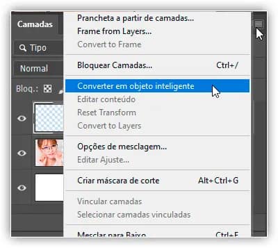 Escolhendo 'Converter em Objeto Inteligente'.