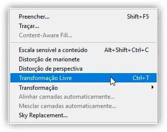 Indo em Editar > Transformação Livre.