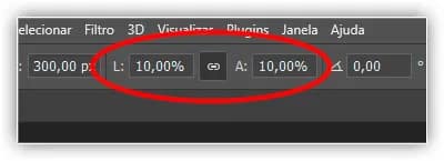 Definir a nova Largura e Altura da imagem para 10 por cento.
