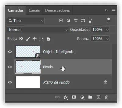 Selecionando a camada "Pixels".