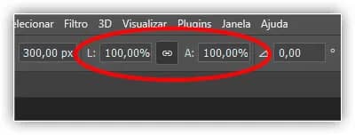 Os valores de Largura e Altura da versão em pixel voltaram a 100 por cento.