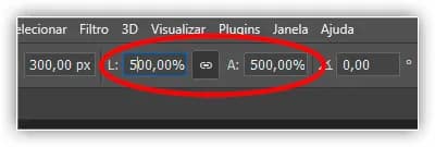 Dimensionar a largura e a altura da imagem baseada em pixels em 500%.