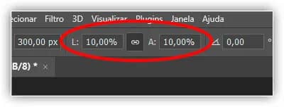 A Largura e a Altura do objeto inteligente ainda estão definidas em 10%.