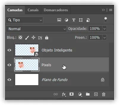Selecionando a camada "Pixels" mais uma vez.