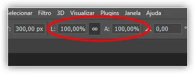 Os valores de Largura e Altura da versão em pixel voltaram a 100 por cento.