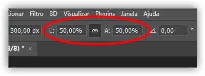 Os valores de Largura e Altura do objeto inteligente ainda estão definidos como 50 por cento.