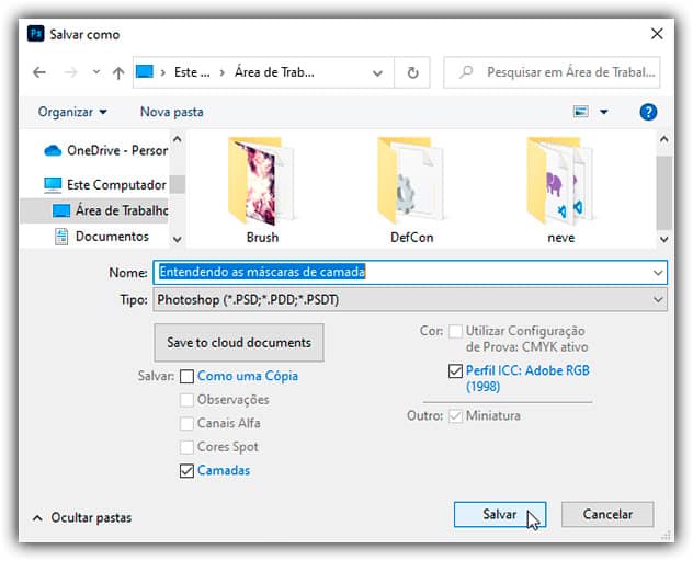 As opções "Salvar como".