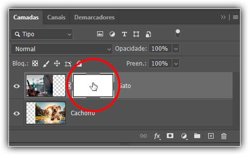 Uma miniatura de máscara de camada aparece na camada selecionada.