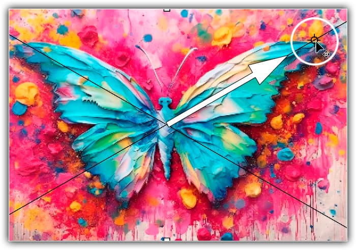 Arrastando o ícone de alvo para mover o ponto de referência de transformação.