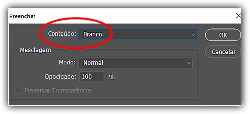 Alterando "Conteúdo" para "Branco".