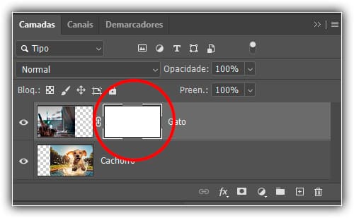 A máscara de camada é mais uma vez preenchida com branco.