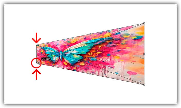 Arrastar uma alça do canto inferior para cima move a alça do canto superior para baixo.