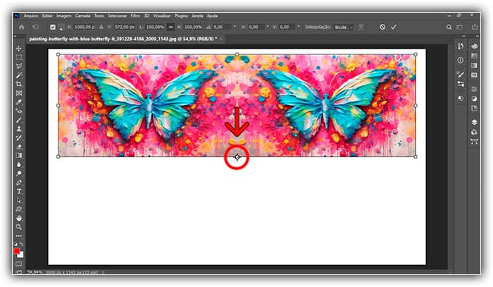 Movendo o ponto de referência para a alça inferior.