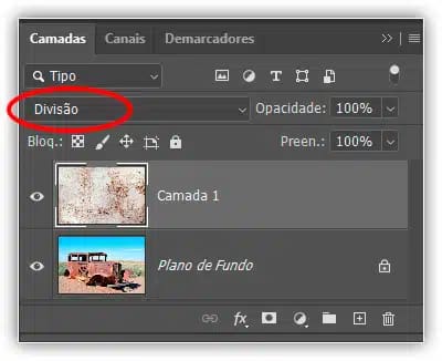 Escolhendo o modo de mesclagem de divisão desta vez.