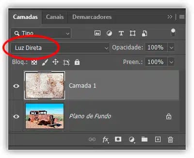 Mudando para o modo de mesclagem Luz Direta.
