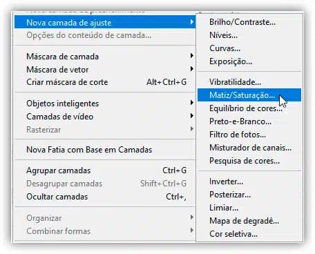 Clicar no ícone Nova camada de preenchimento ou ajuste.