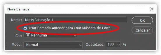 Selecionando "Usar camada anterior para criar máscara de corte".