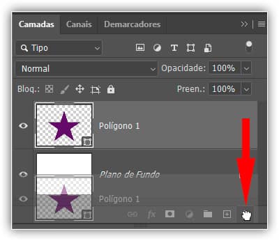 Excluindo a forma de estrela original no painel Camadas.