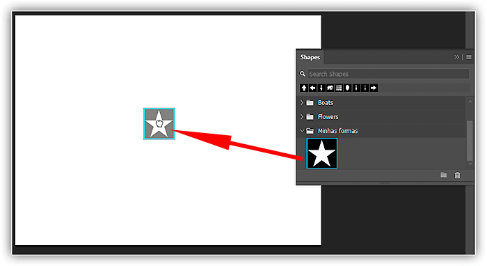 Arrastando e soltando a forma de estrela.