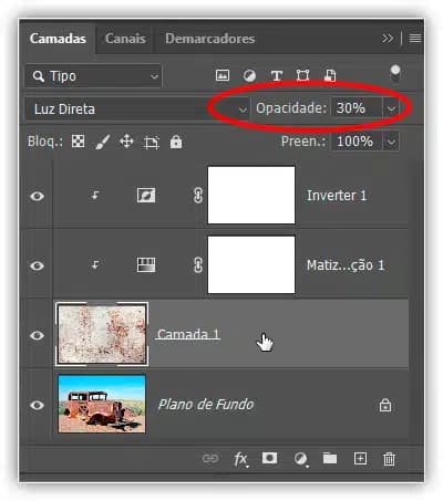 Reduzindo a opacidade da textura para 30%.