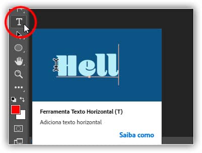 Selecionando a ferramenta Texto.