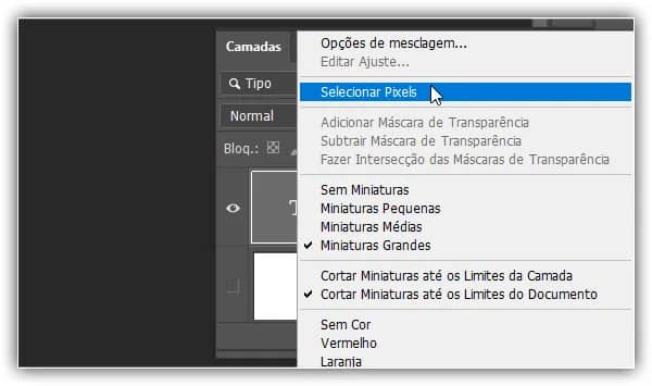Selecionando os pixels do texto.
