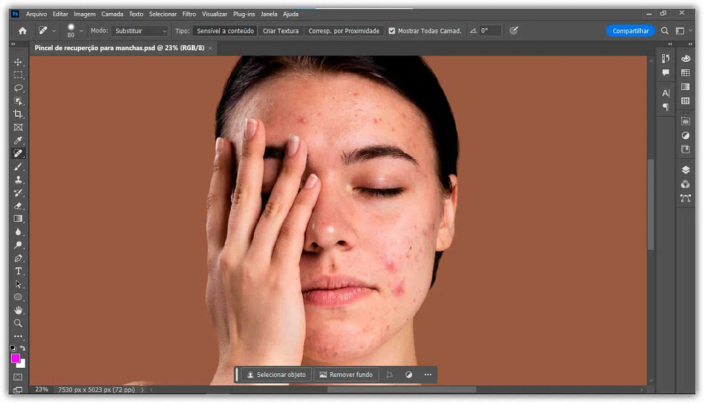 Pincel de Recuperação no Photoshop-Como remover acne e manchas de pele