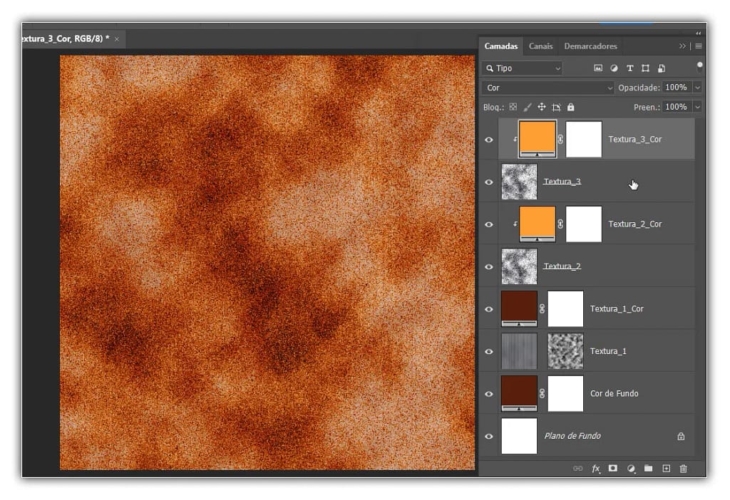 Repita o processo para criar as camadas Textura 3 e Textura_3_Cor