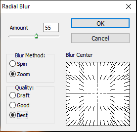 A caixa de diálogo Desfoque radial.