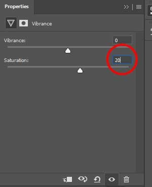 Entretanto, os controles para a camada de ajuste Vibrance aparecem no painel Propriedades do Photoshop