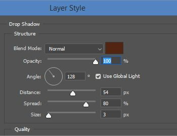 Isso abre a caixa de diálogo Layer Style para definição das opções do Drop Shadow