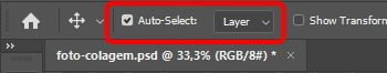 verifique se a seleção automática está ativada e definida como camada